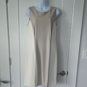 Calvin Klein Tan and Cream Sleeveless Sheath Dress